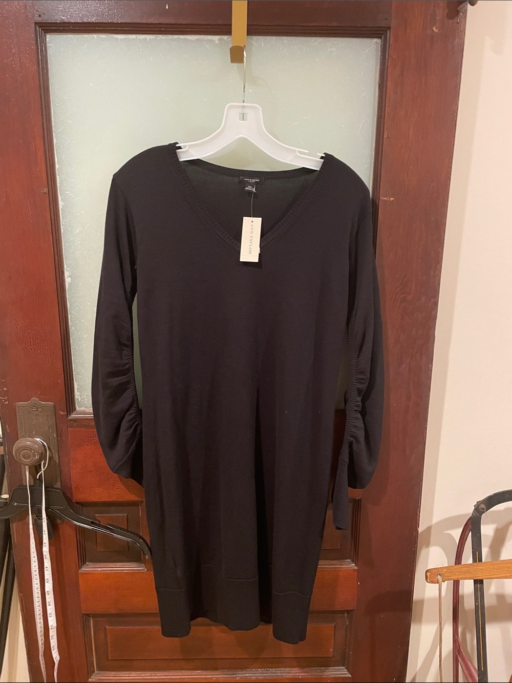 Ann Taylor Black Long Sleeve V-Neck Knit Dress - Picture 1 of 4